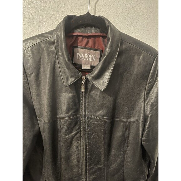 Wilsons Leather Womens Black Leather Jacket Coat Sz L Long Sleeve Pockets 90’s - Picture 2 of 15